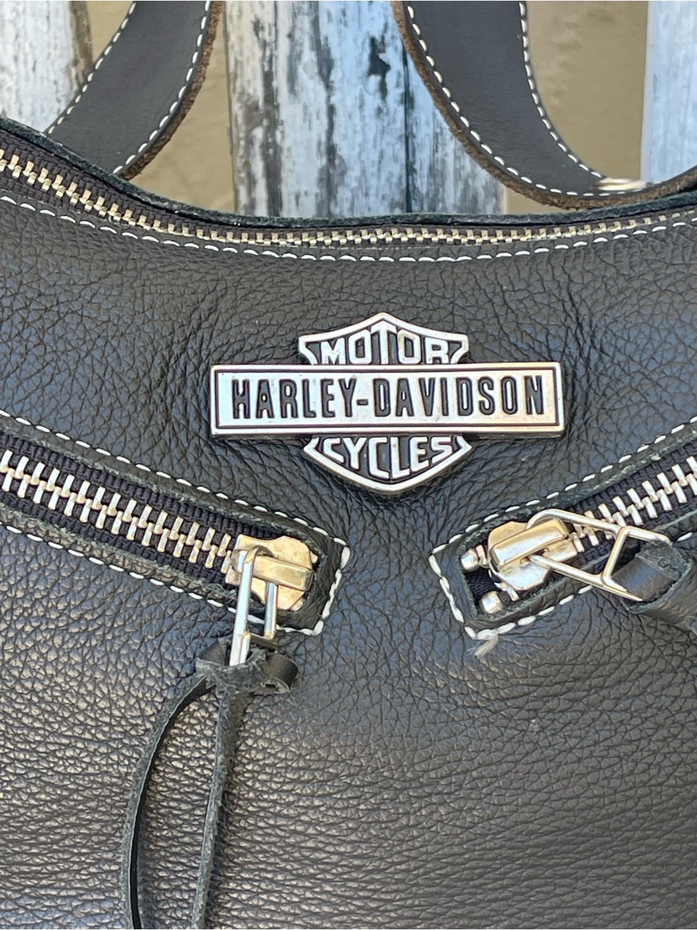 Harley-Davidson Women’s HD621 Black Leather Shoulder Bag Double Zipper Purse - Picture 9 of 15